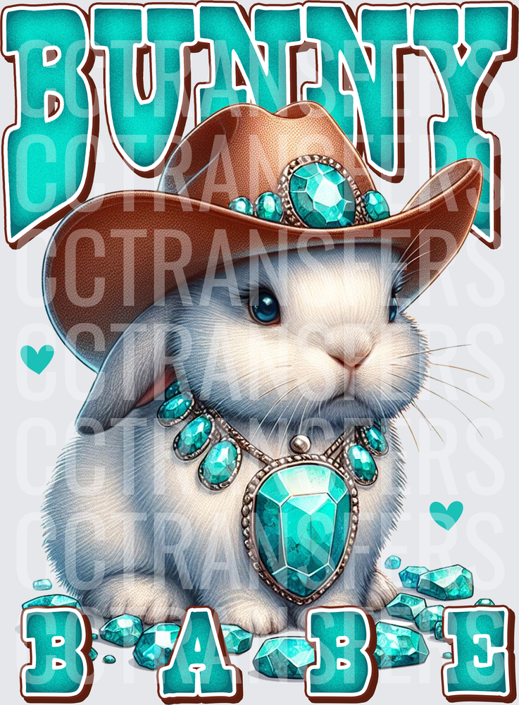 Bunny Babe Western Cowboy Hat Turquoise Gem Rabbit (DTF)