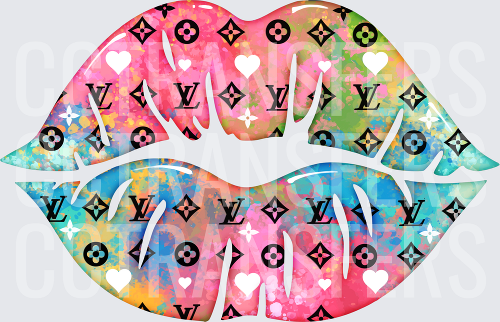 Colorful Watercolor Lips Fashion Monogram Pattern (DTF)