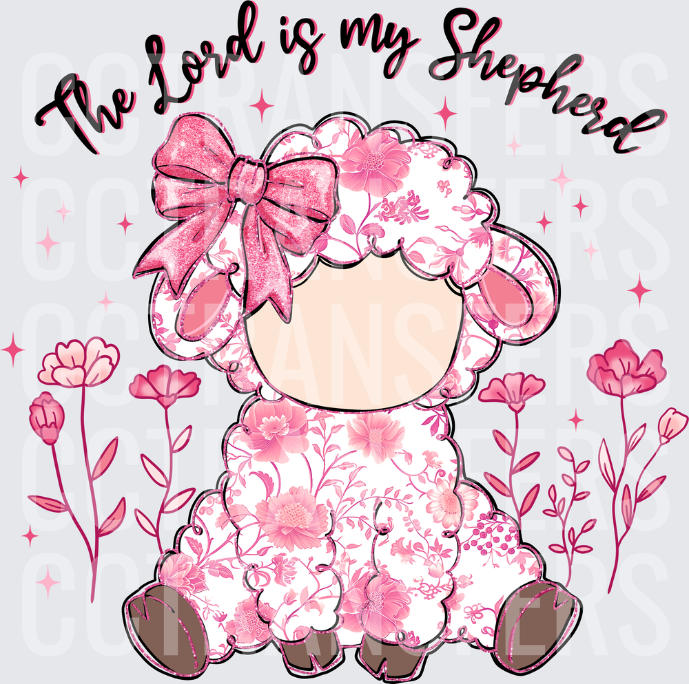 The Lord is My Shepherd Pink Floral Lamb with Bow (DTF)