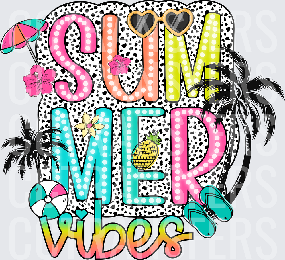 Summer Vibes Dalmatian Print Marquee Letters Tropical (DTF)
