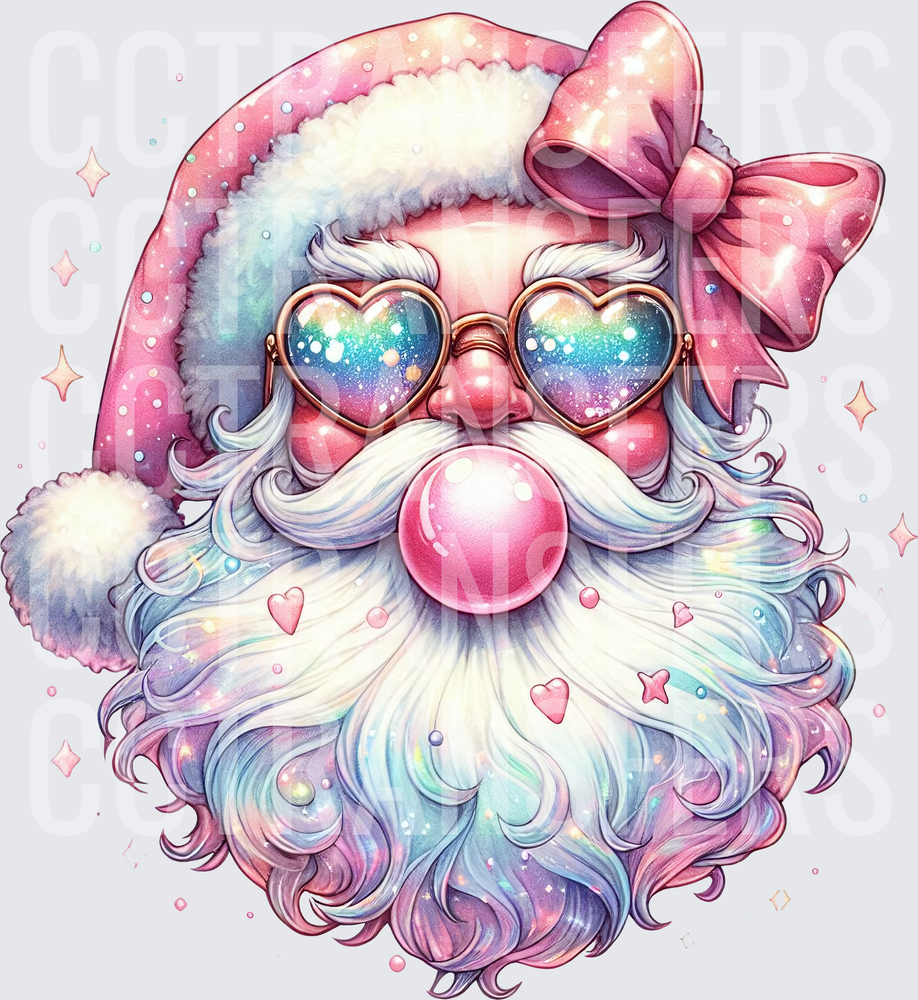 Pastel Santa Pink Bow Heart Sunglasses Bubble Gum (DTF)