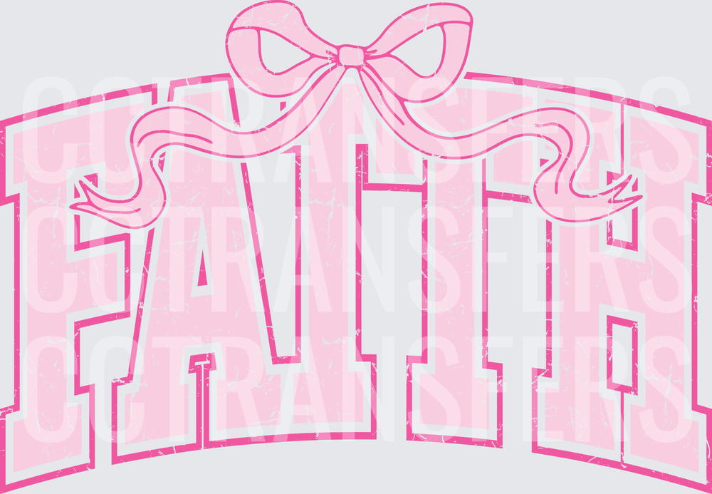 Distressed Pink Varsity FAITH Coquette Bow (DTF)