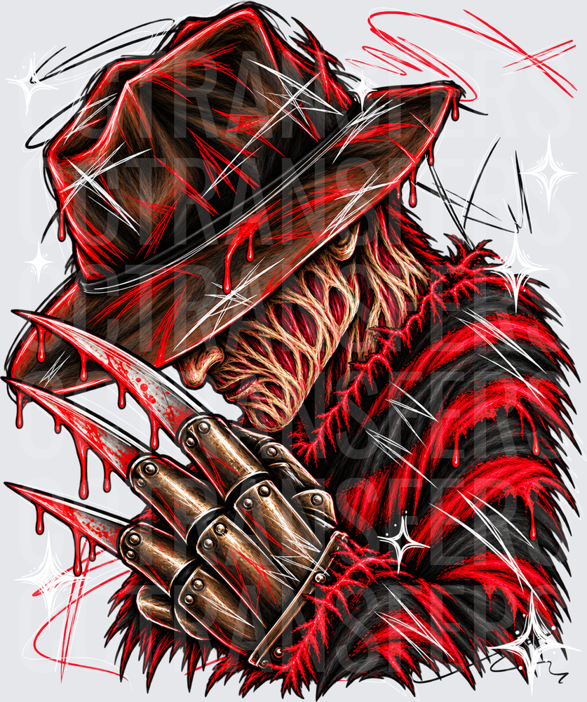 Scarred Horror Villain Fedora Blade Glove Blood Drip (DTF)