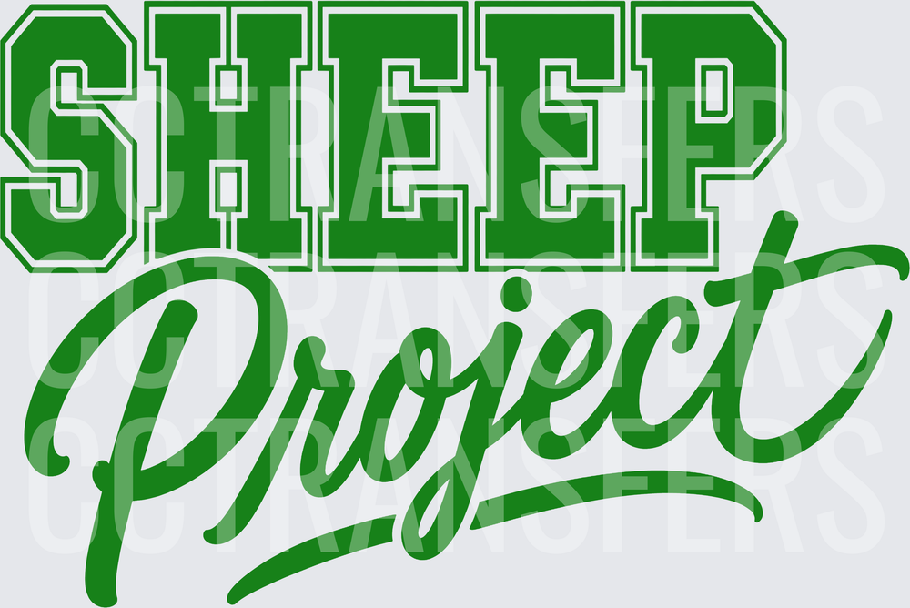 Sheep Project Bold Varsity Script Green Lettering (DTF)