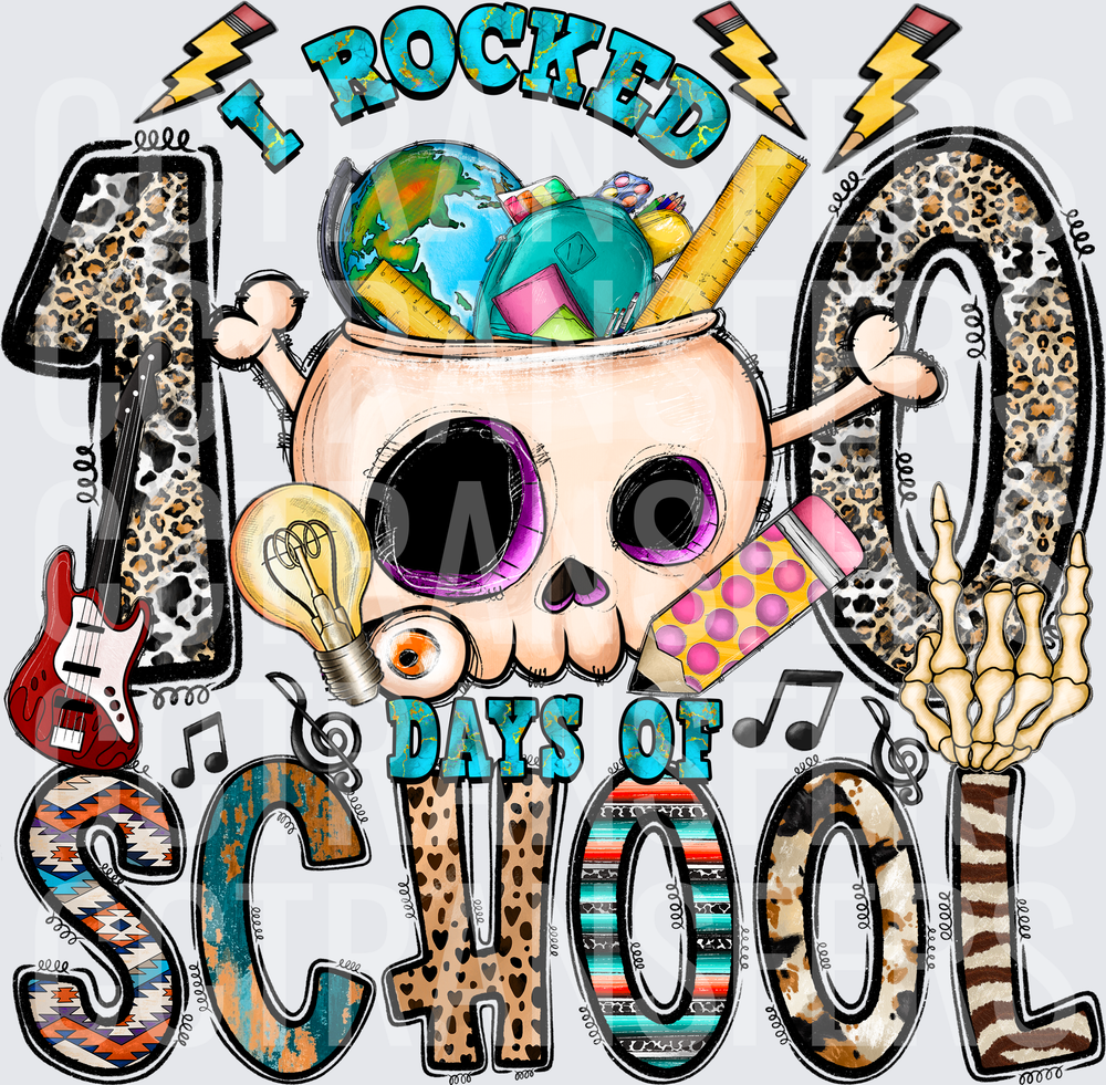 I Rocked 100 Days of School Skull Leopard Print (DTF)