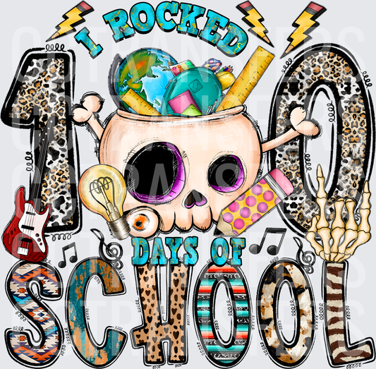 I Rocked 100 Days of School Skull Leopard Print (DTF)