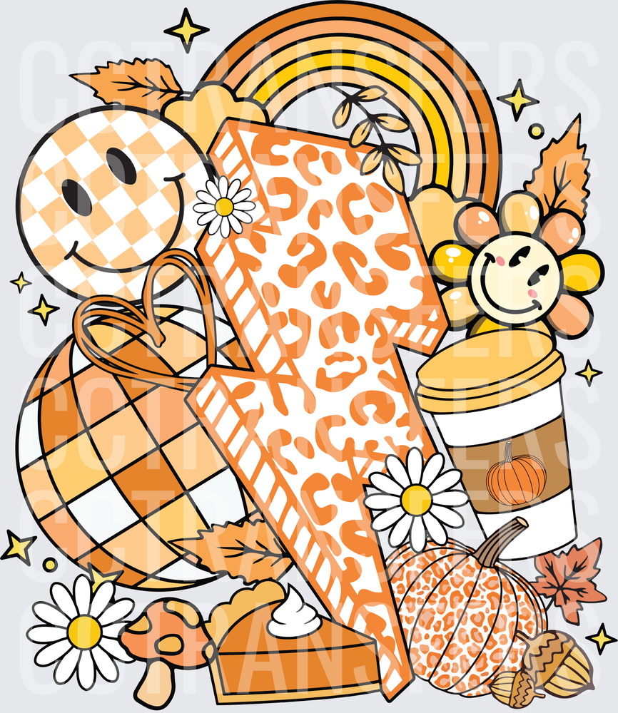 Groovy Fall Vibes Leopard Lightning Bolt Pumpkin Spice (DTF)