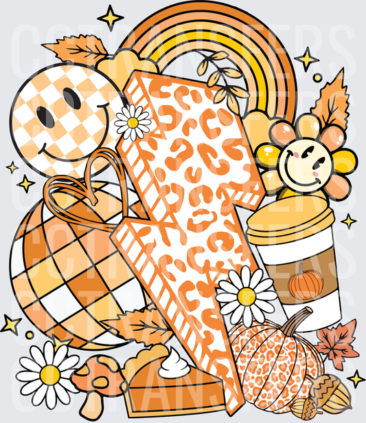 Groovy Fall Vibes Leopard Lightning Bolt Pumpkin Spice (DTF)