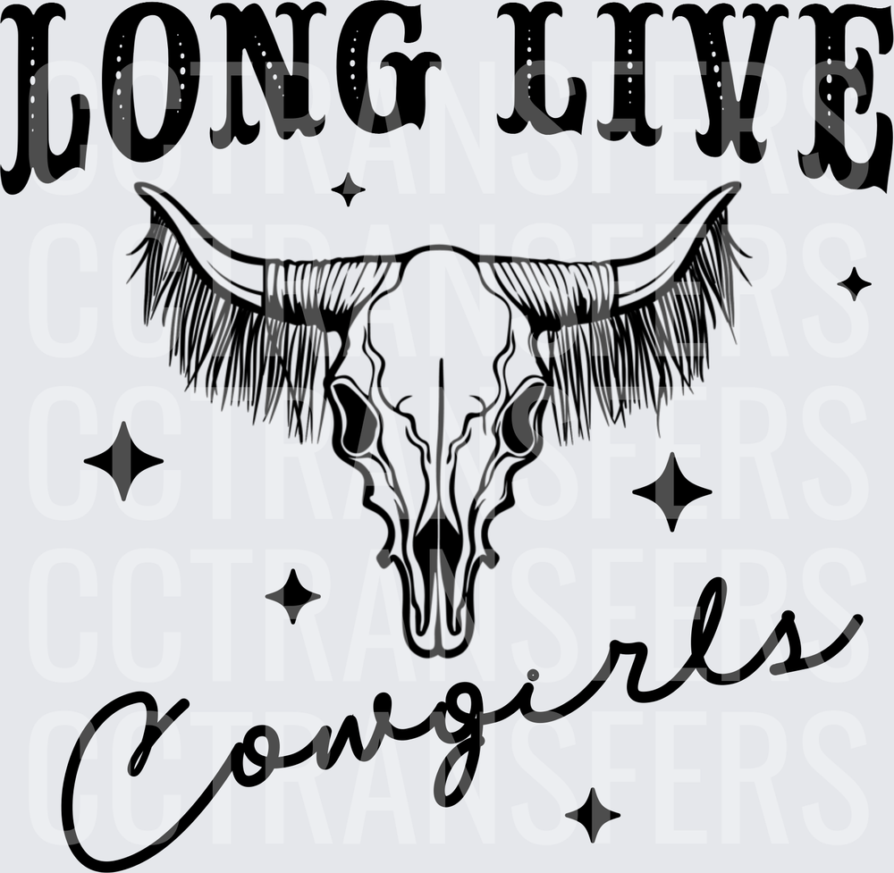 Long Live Cowgirls Bull Skull With Lashes Stars (DTF)