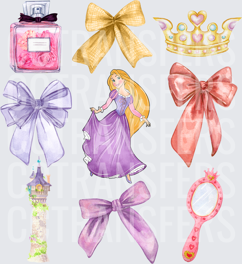 Long-Haired Princess Tower Bows Crown Mirror Bundle (DTF)