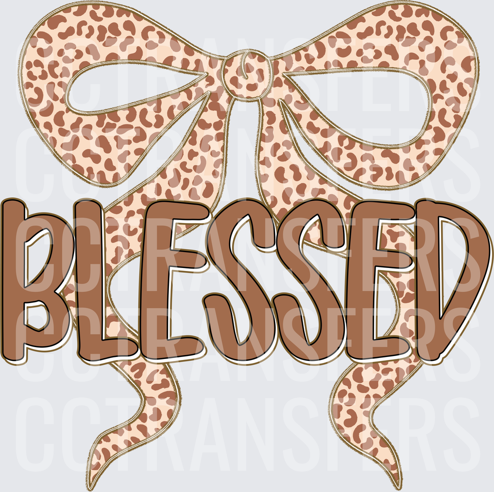 Blessed Leopard Print Bow Script (DTF)