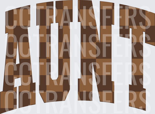 Aunt Arched Brown Checkered Bold Varsity Letters (DTF)