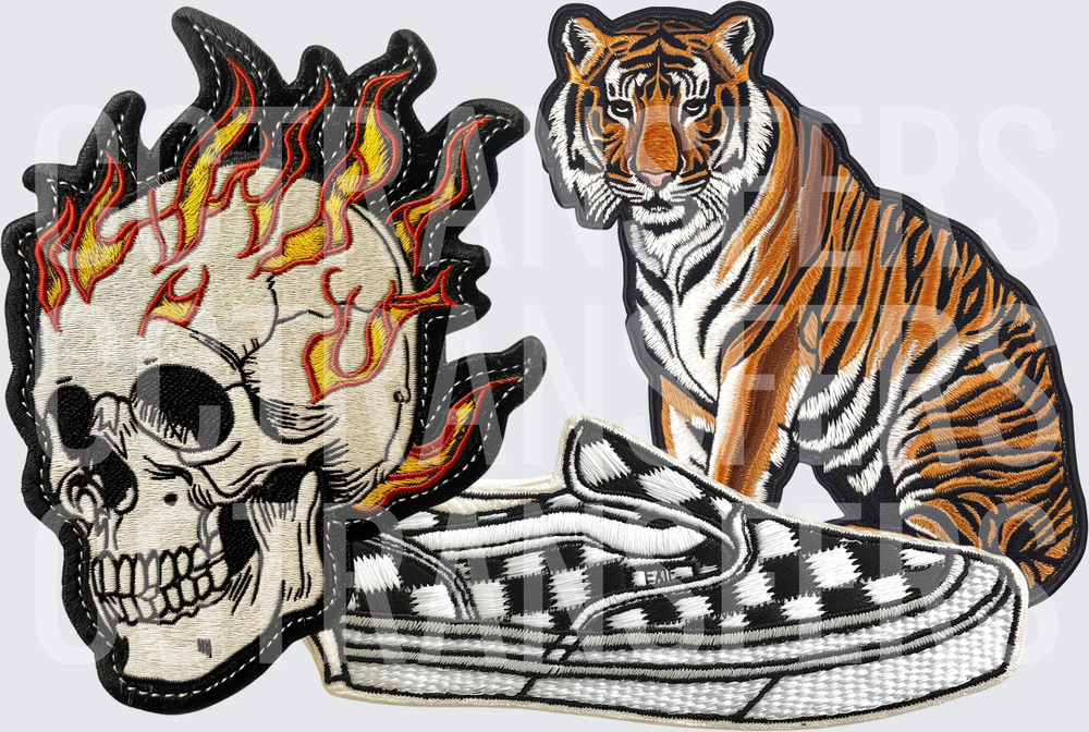 Flaming Skull Tiger Checkered Slip-On Sneaker Patch Set (DTF)