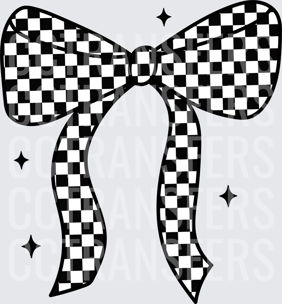 Black and White Checkered Bow with Sparkles (DTF)