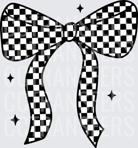Black and White Checkered Bow with Sparkles (DTF)