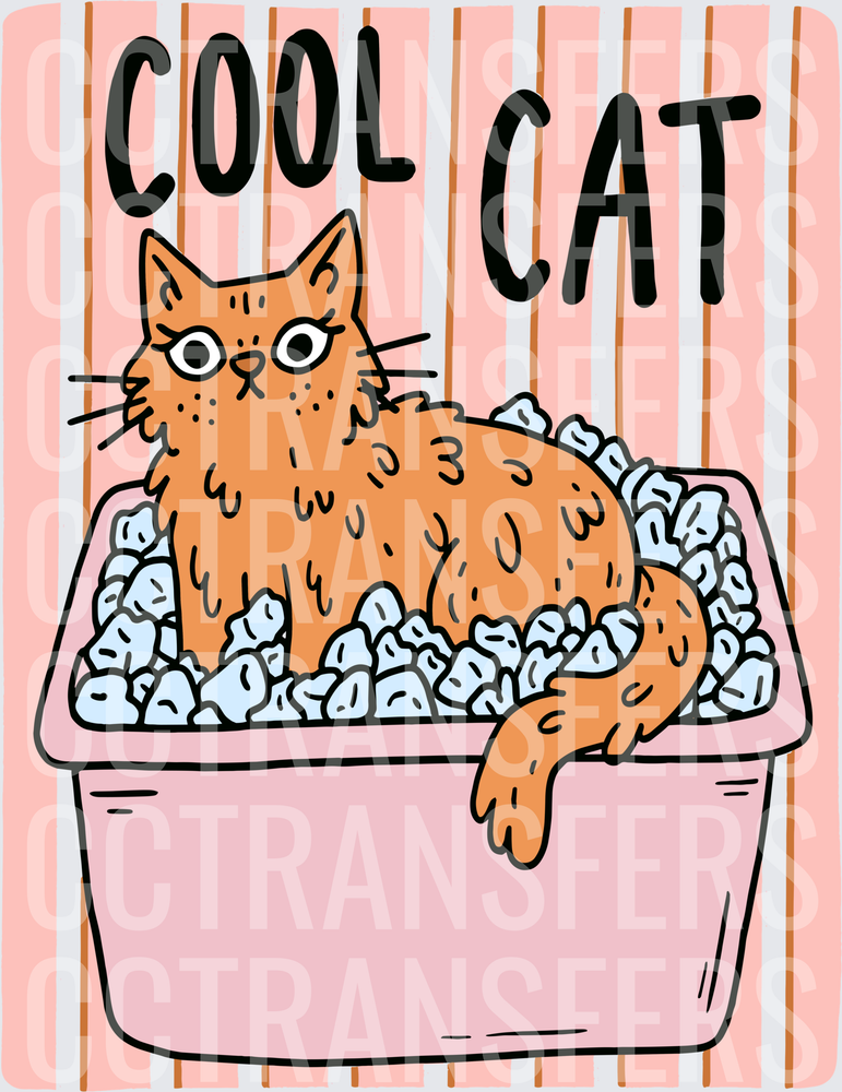 Cool Cat Orange Fluffy Cat Chilling in Ice Bath (DTF)