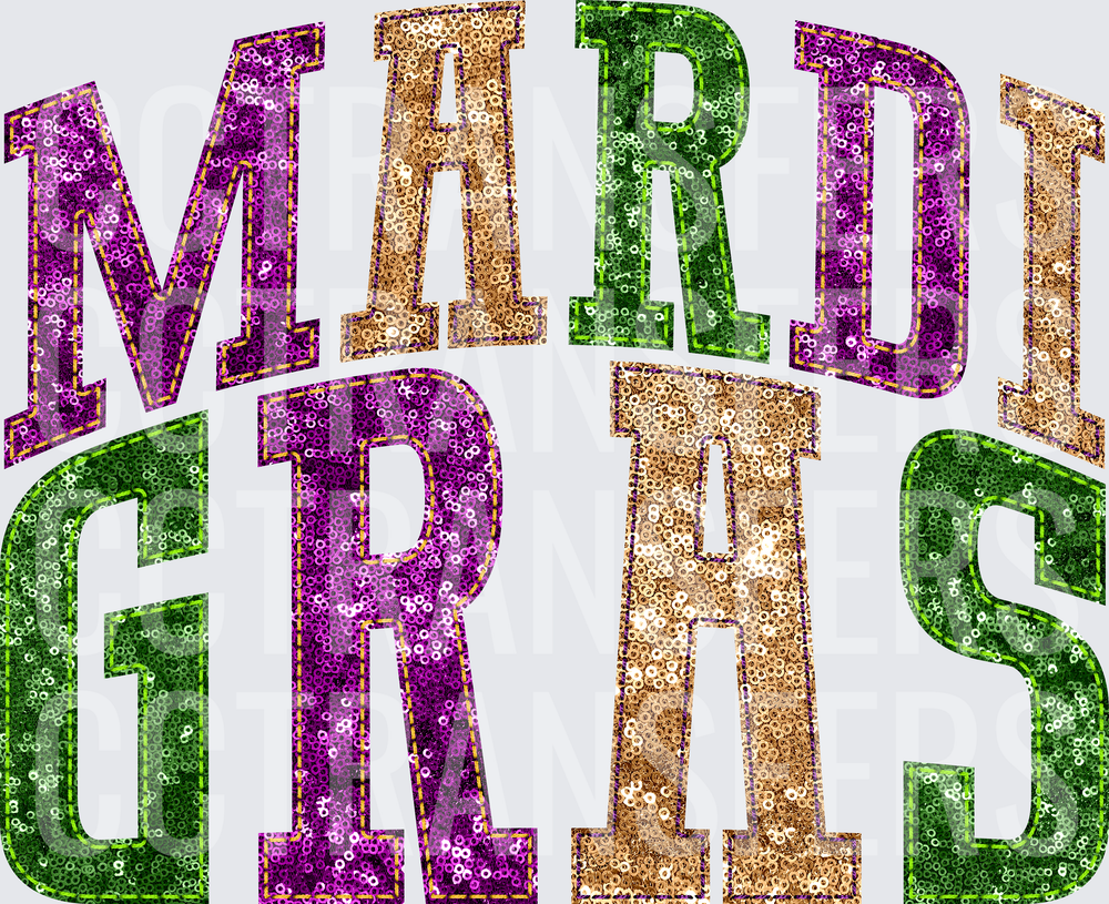 Mardi Gras Sequin Varsity Letter Bold Arch Design (DTF)