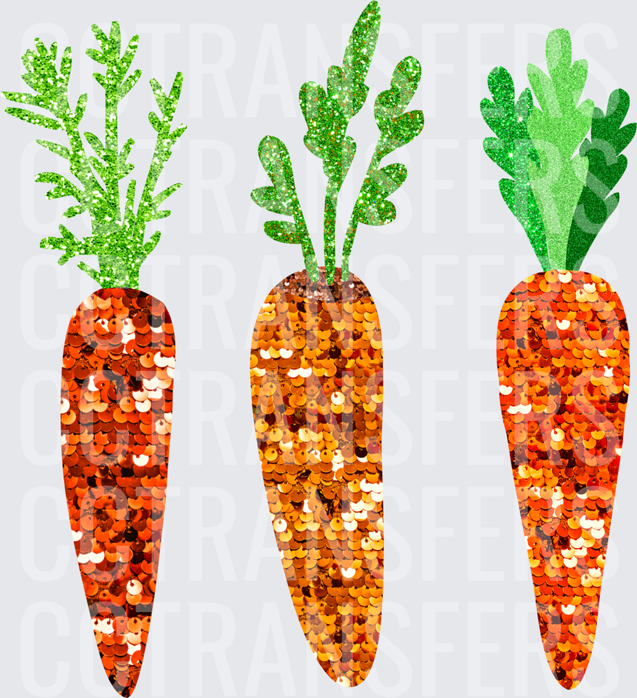 Trio of Glitter Sequin Carrots Easter Spring (DTF)