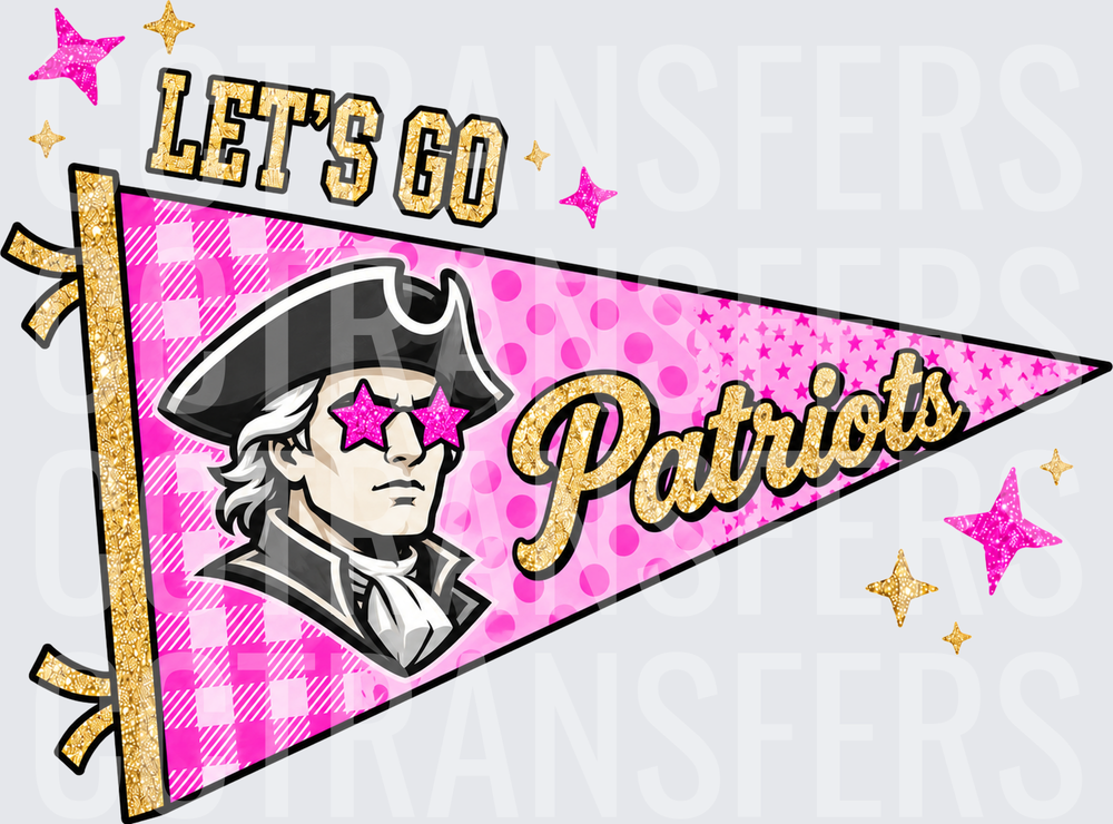 Let's Go Patriots Pennant Colonial Figure Pink Glitter (DTF)