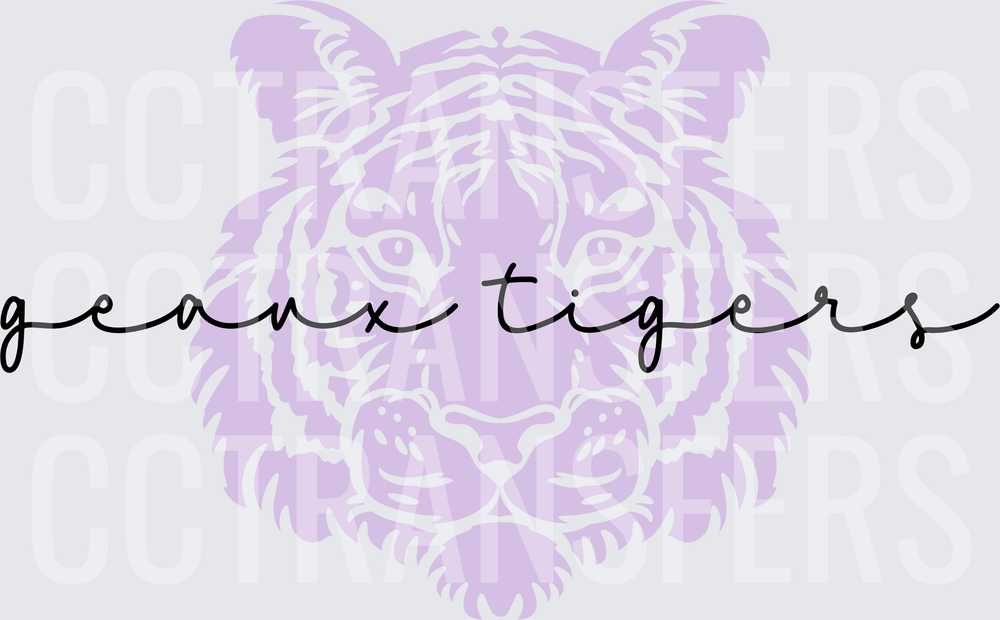 Lavender Tiger Face Geaux Tigers Script (DTF)