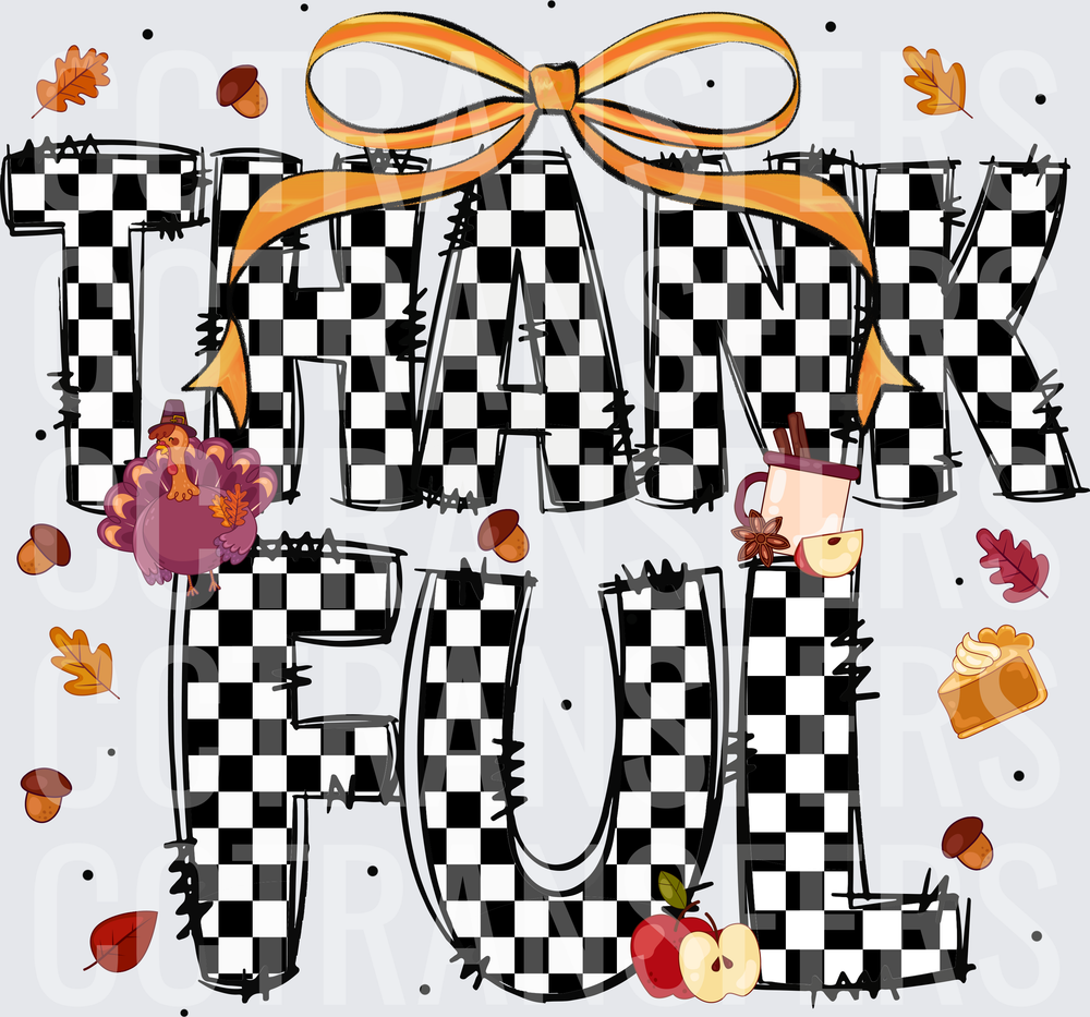 Thankful Checkered Letters Fall Harvest Bow Turkey (DTF)