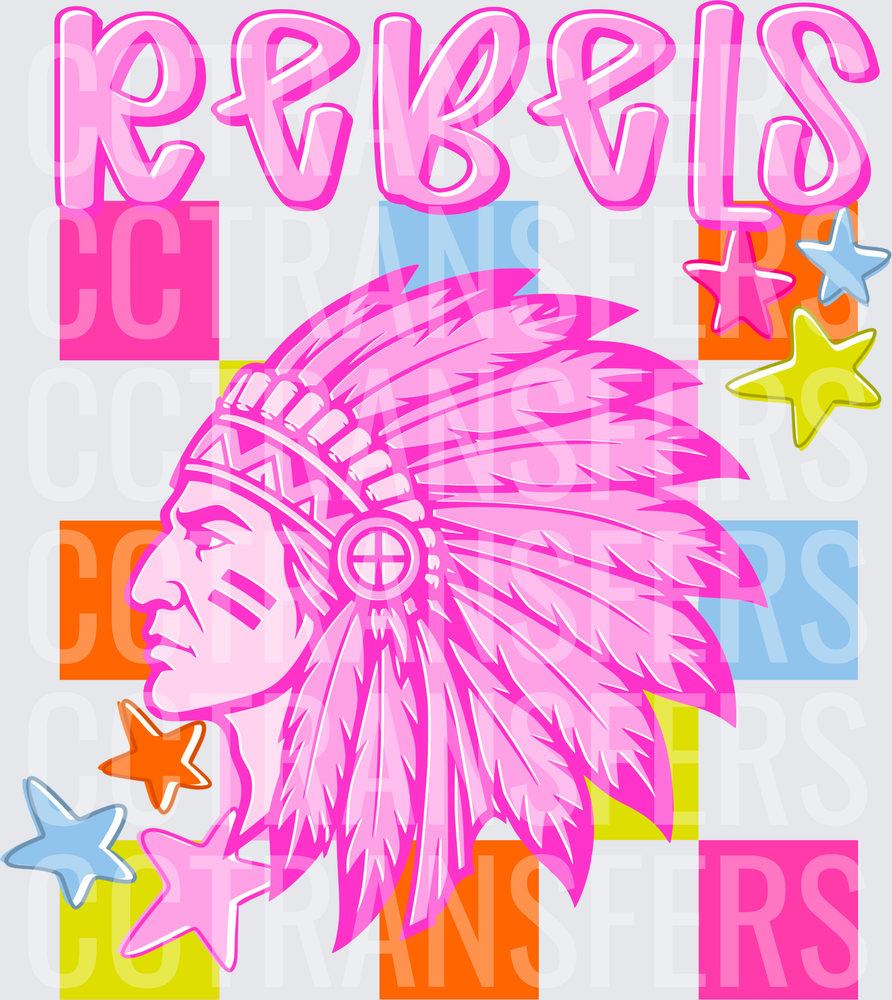 Rebels Native Chief Pink Retro Checkered Stars (DTF)