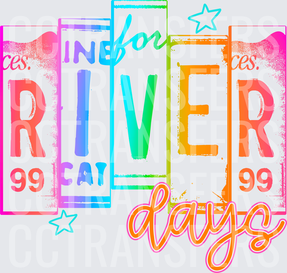 Colorful River Days Bold Retro License Plate Typography (DTF)
