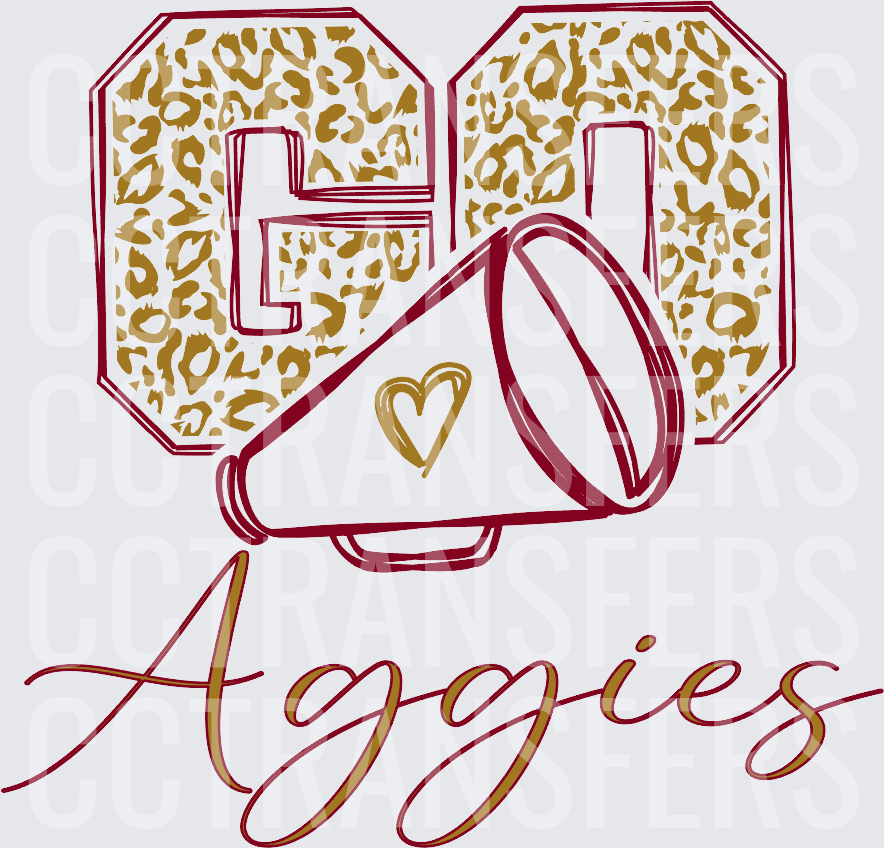 Go Aggies Leopard Print Megaphone Heart Script (DTF)