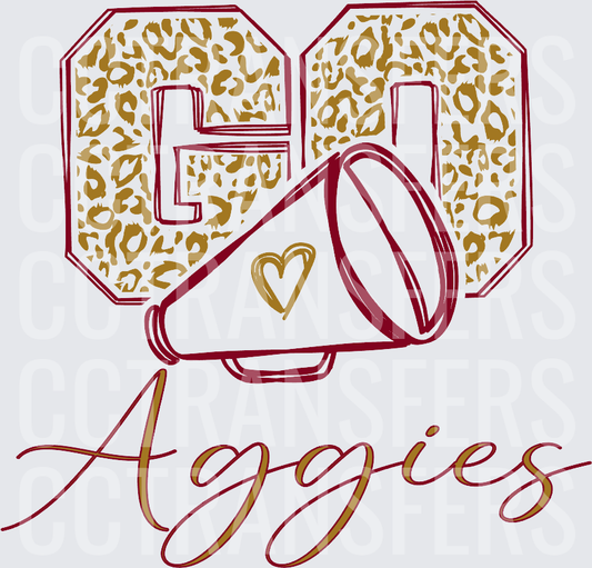 Go Aggies Leopard Print Megaphone Heart Script (DTF)