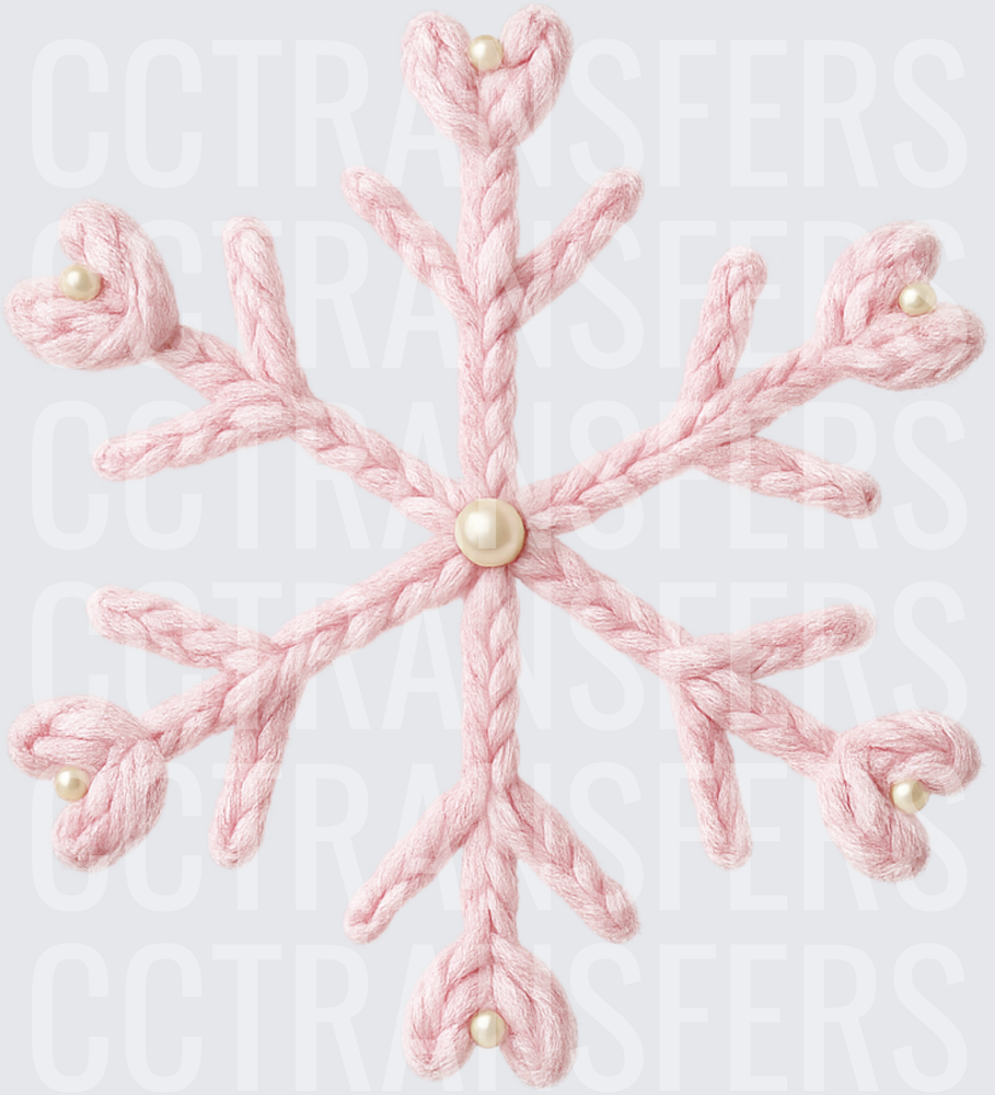 Pink Yarn Braided Snowflake with Pearl Accents (DTF)