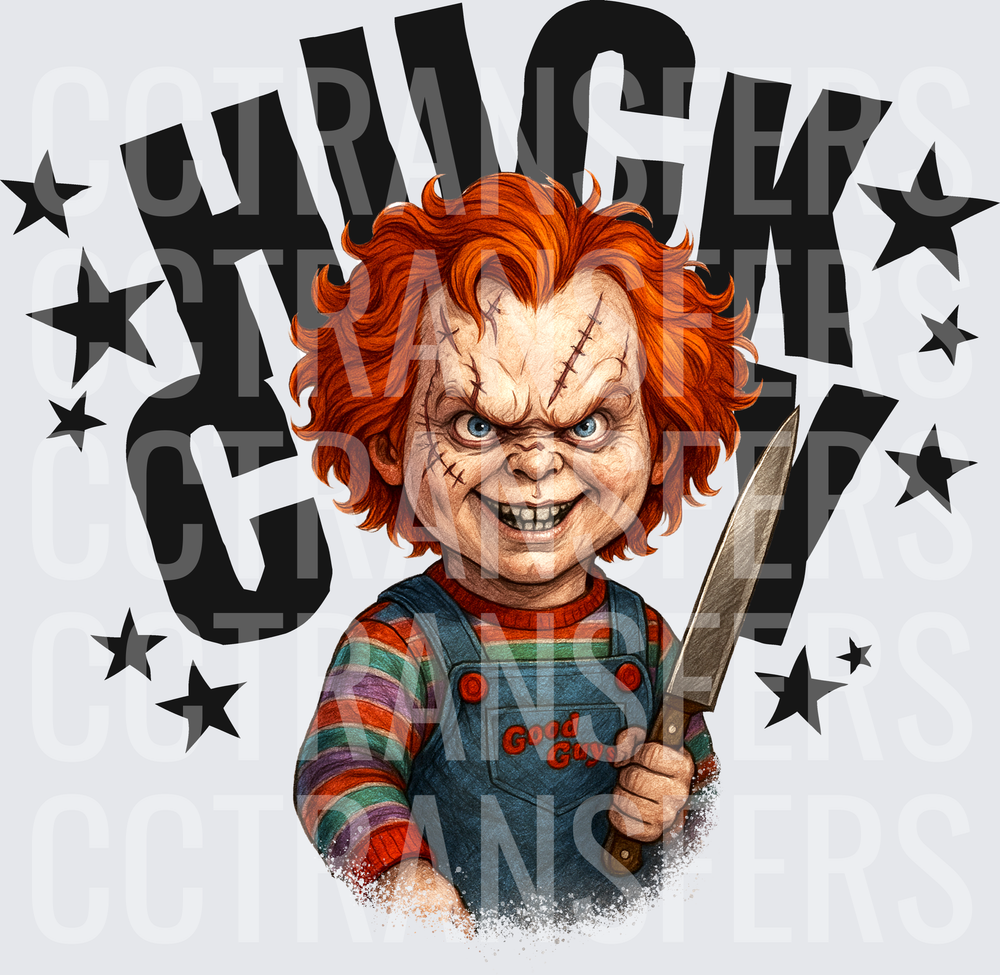 Chucky Good Guys Doll Holding Knife With Stars (DTF)