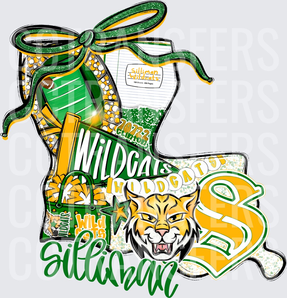 Silliman Wildcats Louisiana State Shape Green Gold Spirit (DTF)