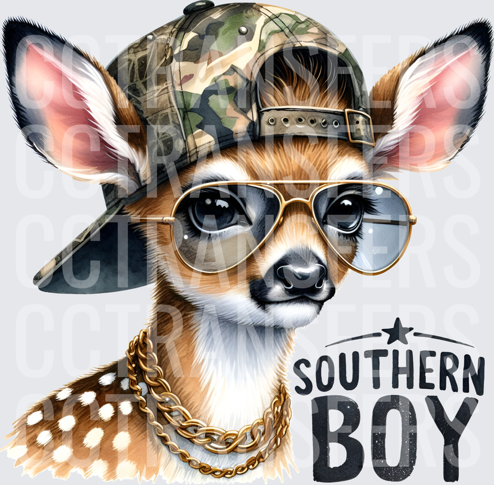 Southern Boy Baby Deer Camo Hat Gold Chain Sunglasses (DTF)