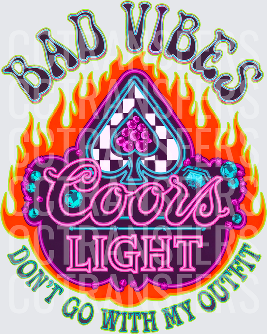 Bad Vibes Don't Go With My Outfit Neon Beer Spade Flames (DTF)