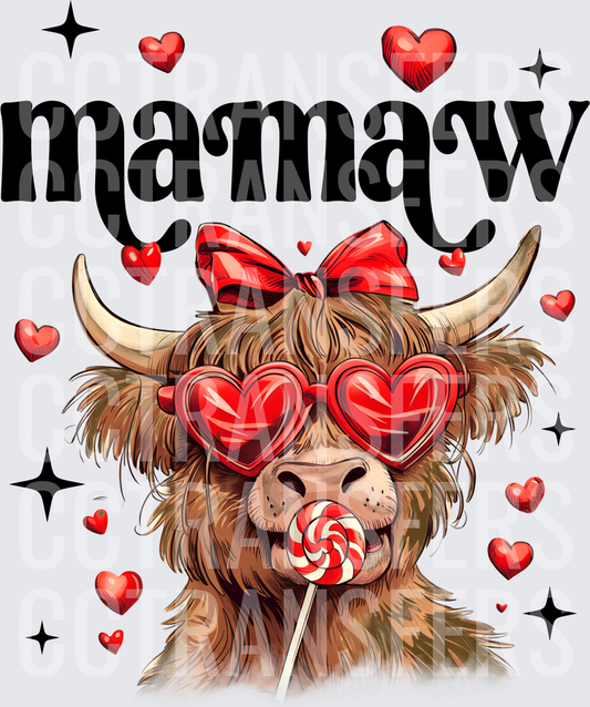 Mamaw Highland Cow Heart Sunglasses Lollipop Valentine (DTF)
