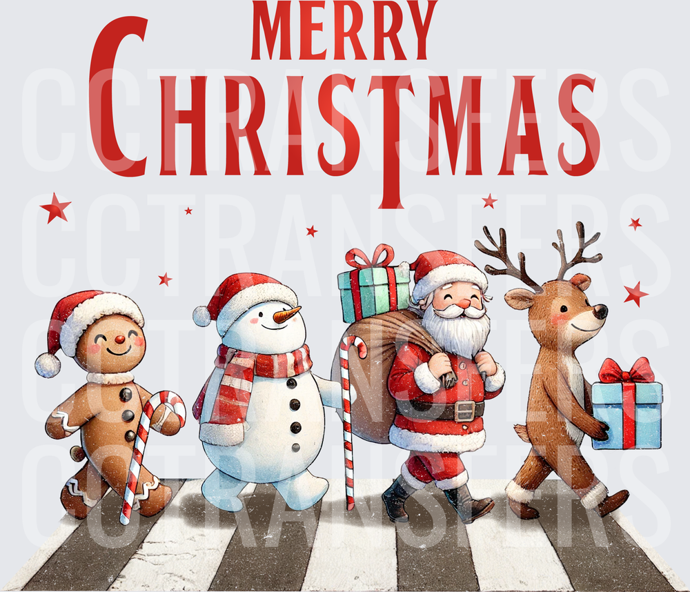 Merry Christmas Abbey Road Gingerbread Snowman Santa Reindeer (DTF)