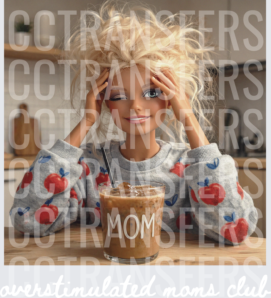 Messy Hair Doll Mom Iced Coffee Kitchen Scene (DTF)