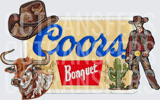 Western Beer Label Embroidered Patch Cowboy Longhorn Cactus (DTF)