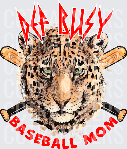 Def Busy Baseball Mom Leopard Crossed Bats (DTF)