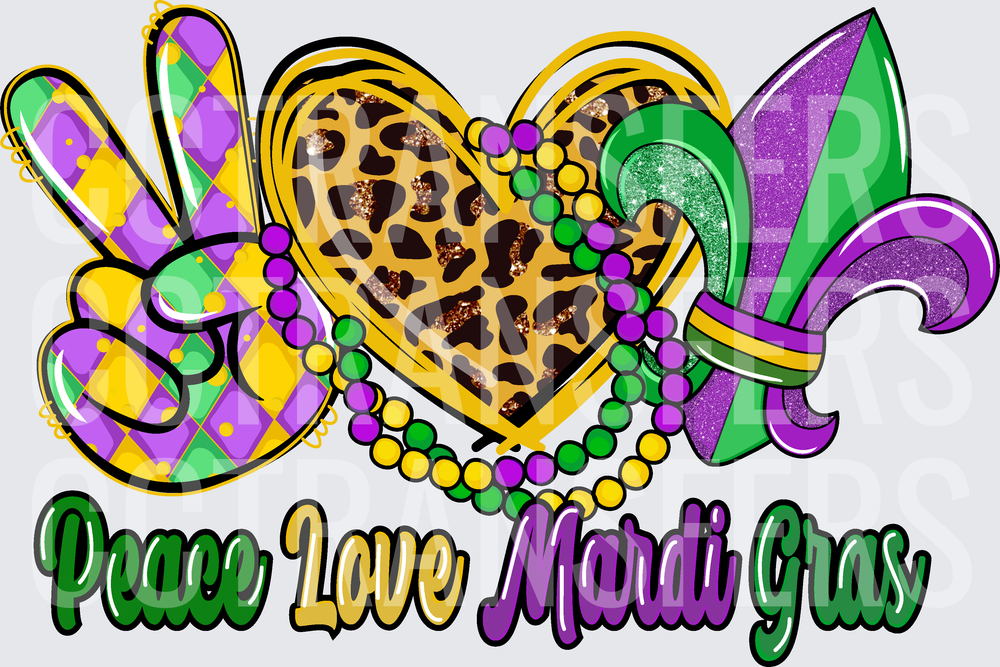 Peace Love Mardi Gras Leopard Heart Fleur de Lis (DTF)