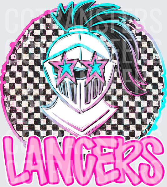 Lancers Knight Helmet Pink Teal Checkered Stars (DTF)