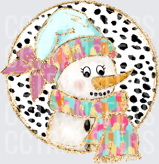 Boho Glam Snowman Pink Bow Dalmatian Circle (DTF)