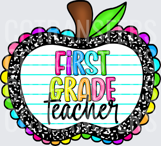 Colorful Apple Composition Notebook First Grade Teacher (DTF)