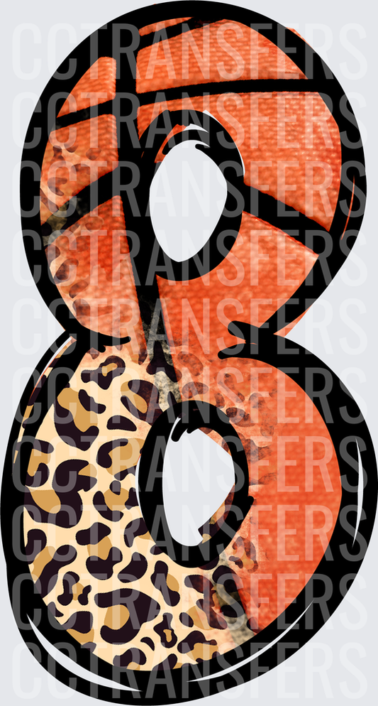 Number 8 Basketball Leopard Print Split Design (DTF)