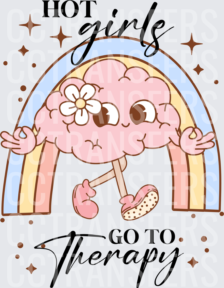 Hot Girls Go To Therapy Cute Brain Rainbow (DTF)