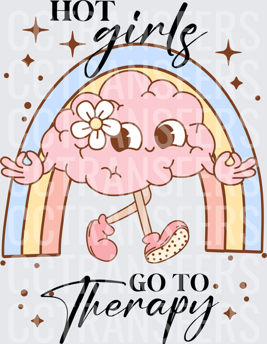 Hot Girls Go To Therapy Cute Brain Rainbow (DTF)