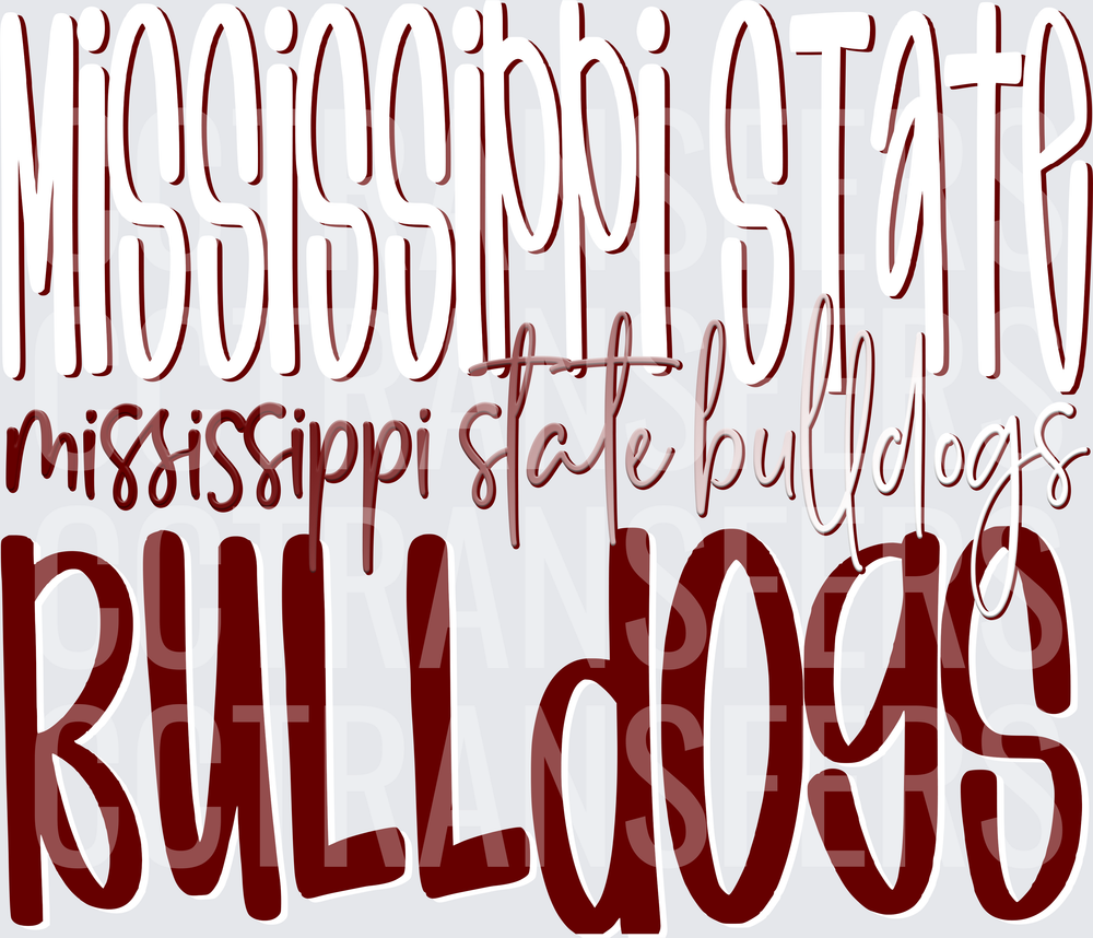 Bulldogs Layered Maroon Typography Word Stack (DTF)