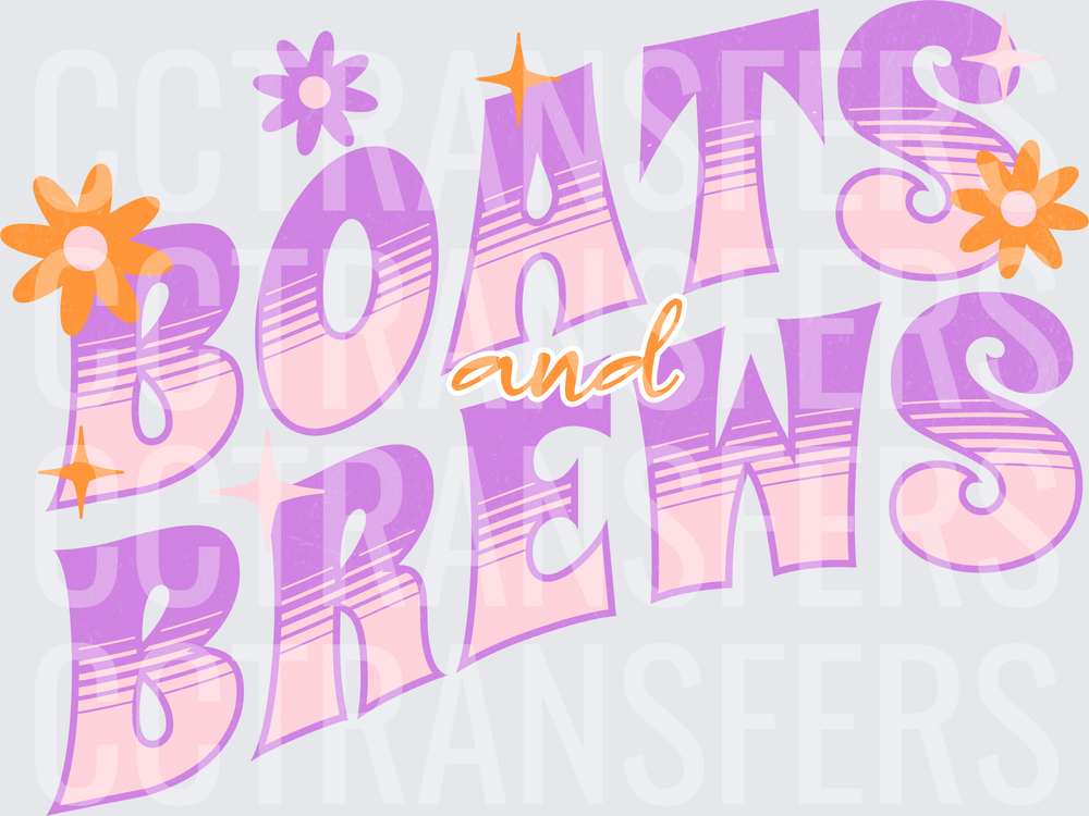 Boats and Brews Retro Groovy Floral Typography (DTF)