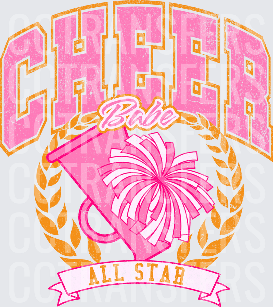 Cheer Babe All Star Megaphone Pom Pom Wreath (DTF)