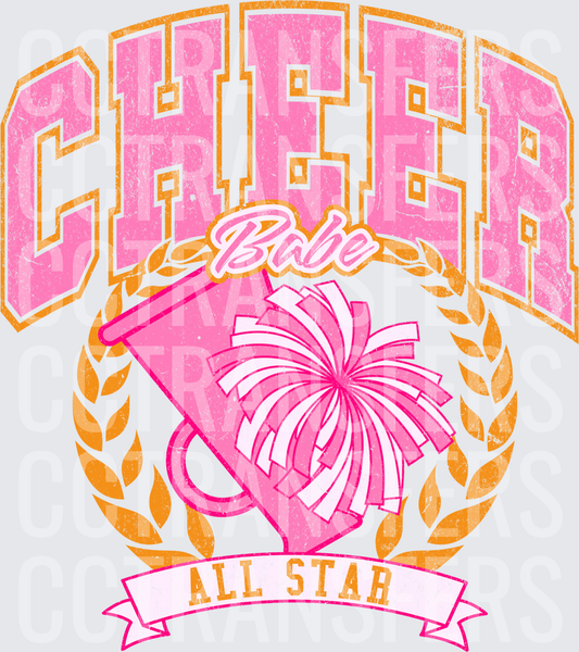 Cheer Babe All Star Megaphone Pom Pom Wreath (DTF)